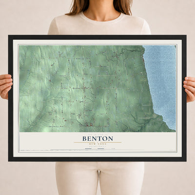 Benton, New York map print, 18" x 24" W/ Black Ayous Wood Frame mockup