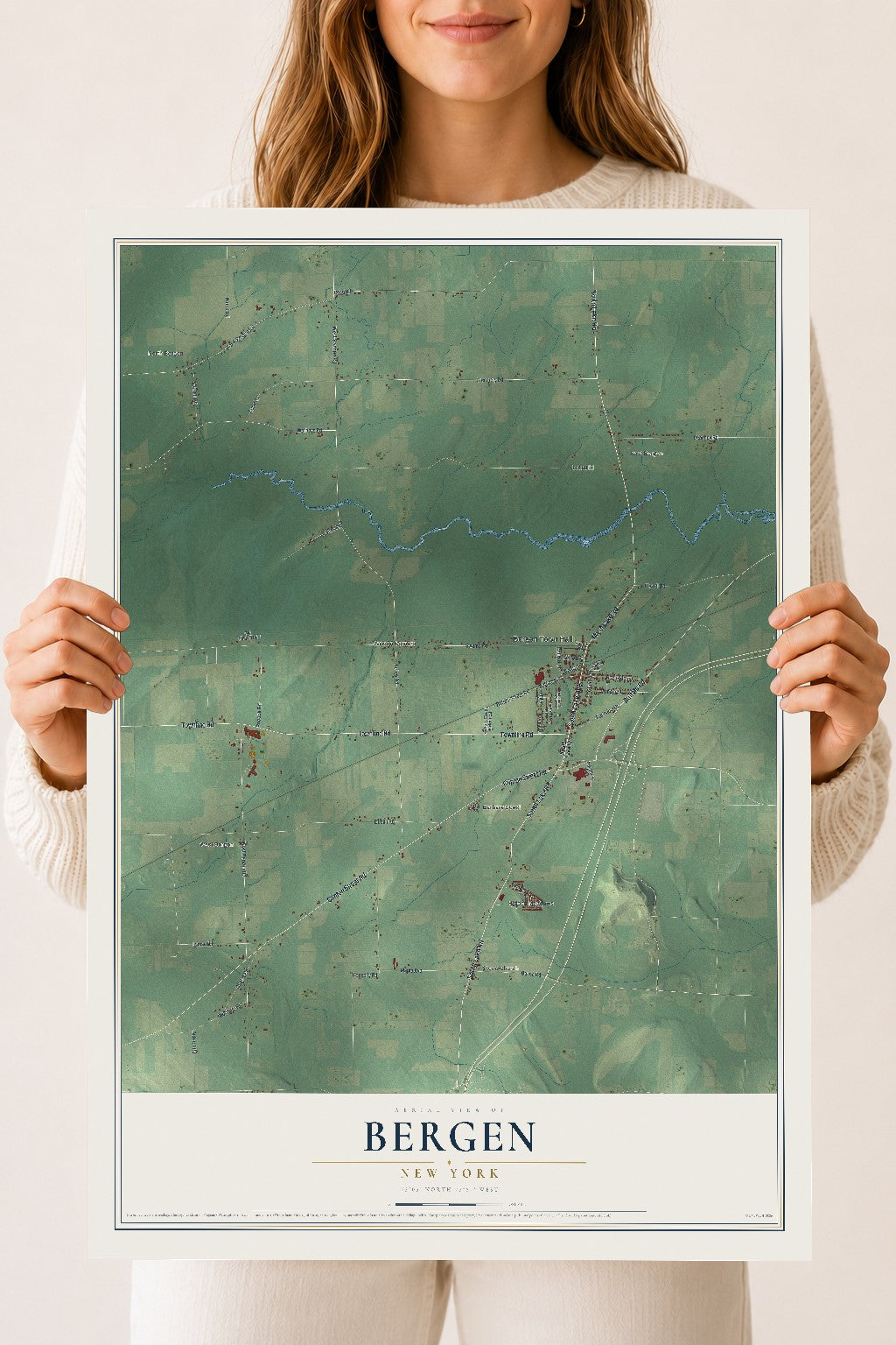 Bergen, New York map print, 18" x 24" Archival Matte Print mockup