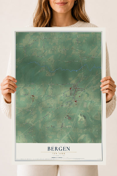 Bergen, New York map print, 18" x 24" Archival Matte Print mockup