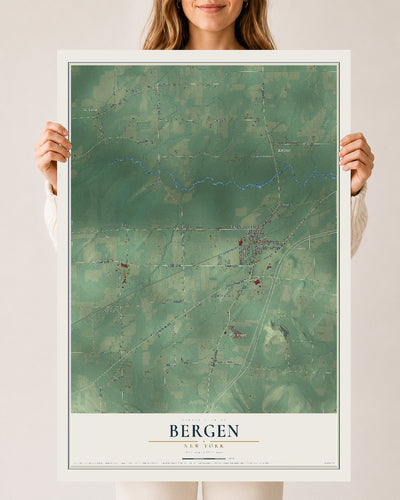 Bergen, New York map print, 24" x 36" Archival Matte Print mockup