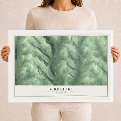 Berkshire, New York map print, 12" x 18" W/ White Ayous Wood Frame mockup