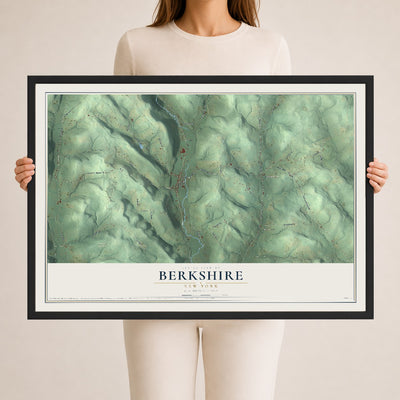 Berkshire, New York map print, 24" x 36" W/ Black Ayous Wood Frame mockup