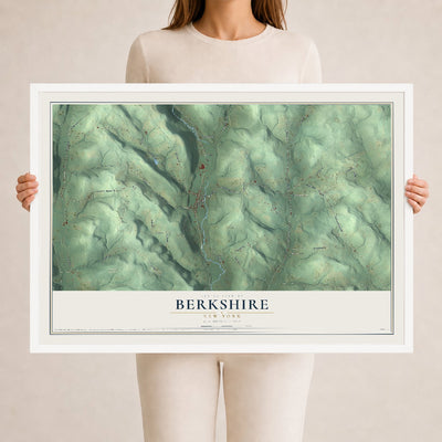 Berkshire, New York map print, 24" x 36" W/ White Ayous Wood Frame mockup