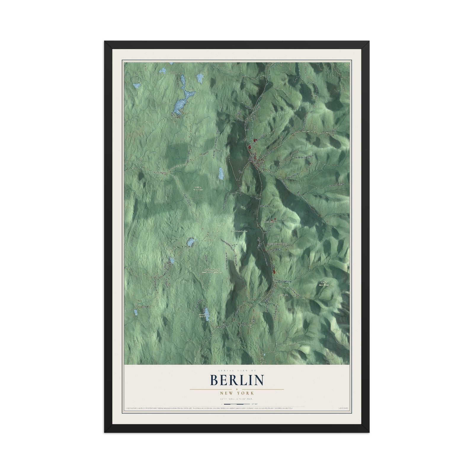 Berlin, New York map print, 12" x 18" W/ Black Ayous Wood Frame mockup