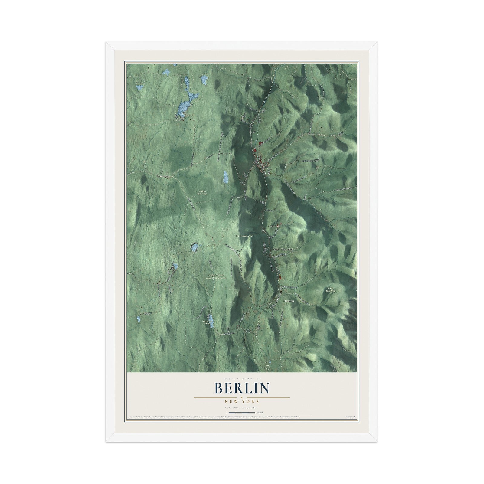Berlin, New York map print, 12" x 18" W/ White Ayous Wood Frame mockup