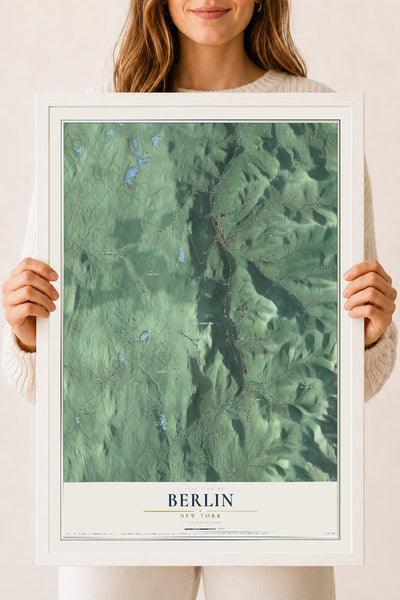 Berlin, New York map print, 18" x 24" W/ White Ayous Wood Frame mockup