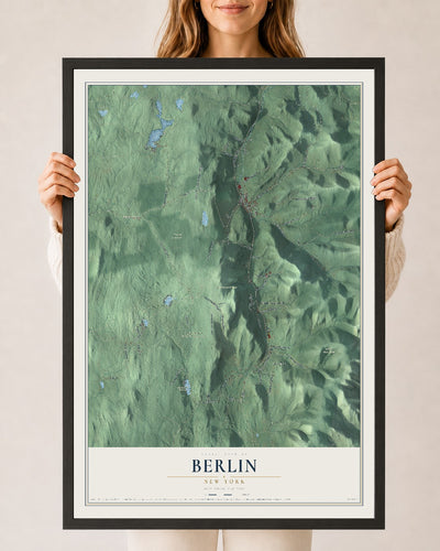 Berlin, New York map print, 24" x 36" W/ Black Ayous Wood Frame mockup