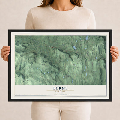 Berne, New York map print, 12" x 18" W/ Black Ayous Wood Frame mockup