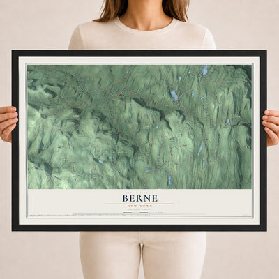 Berne, New York map print, 18" x 24" W/ Black Ayous Wood Frame mockup