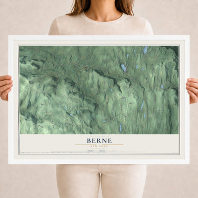 Berne, New York map print, 18" x 24" W/ White Ayous Wood Frame mockup