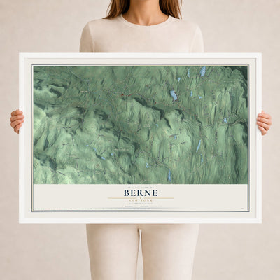 Berne, New York map print, 24" x 36" W/ White Ayous Wood Frame mockup