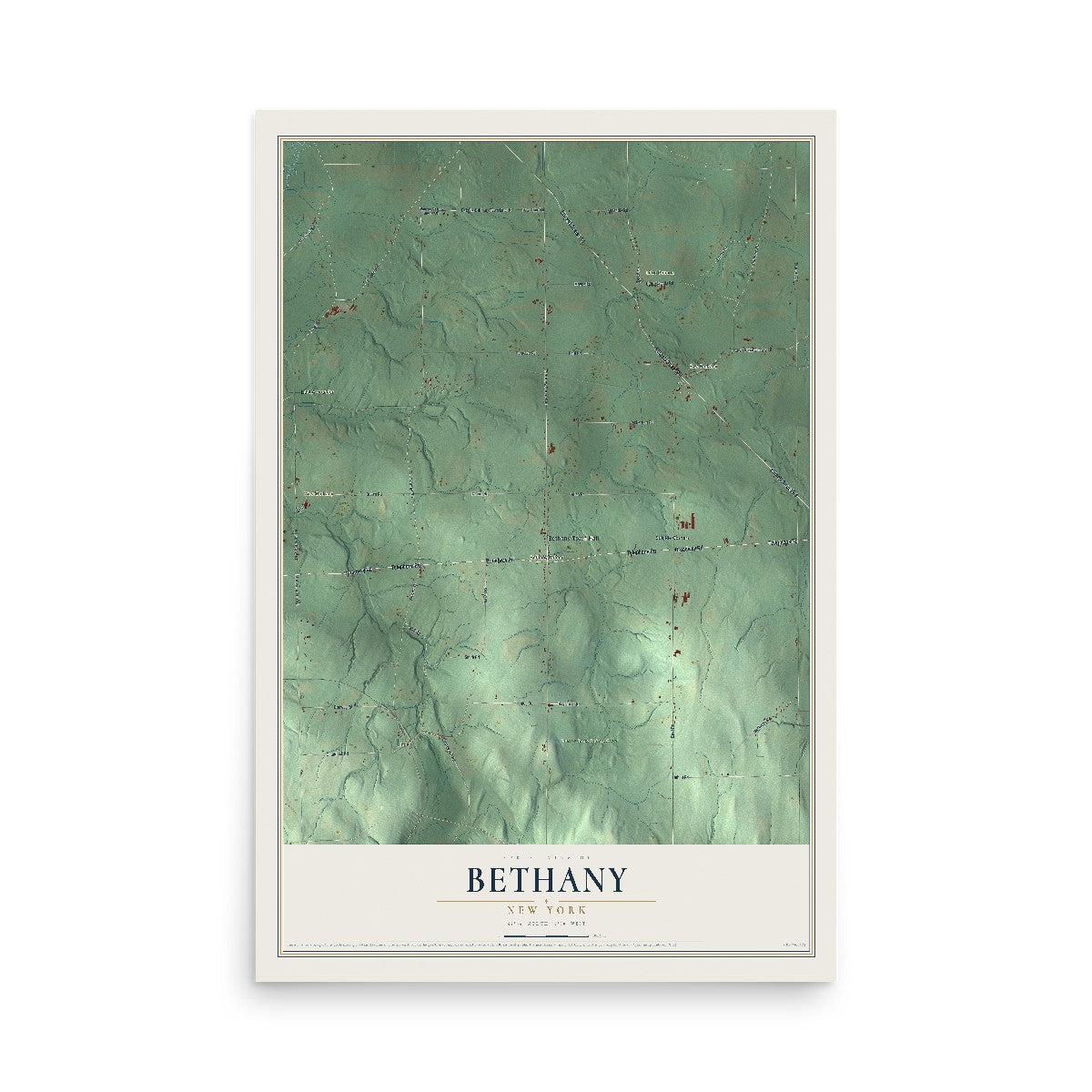 Bethany, New York map print, 12" x 18" Archival Matte Print mockup