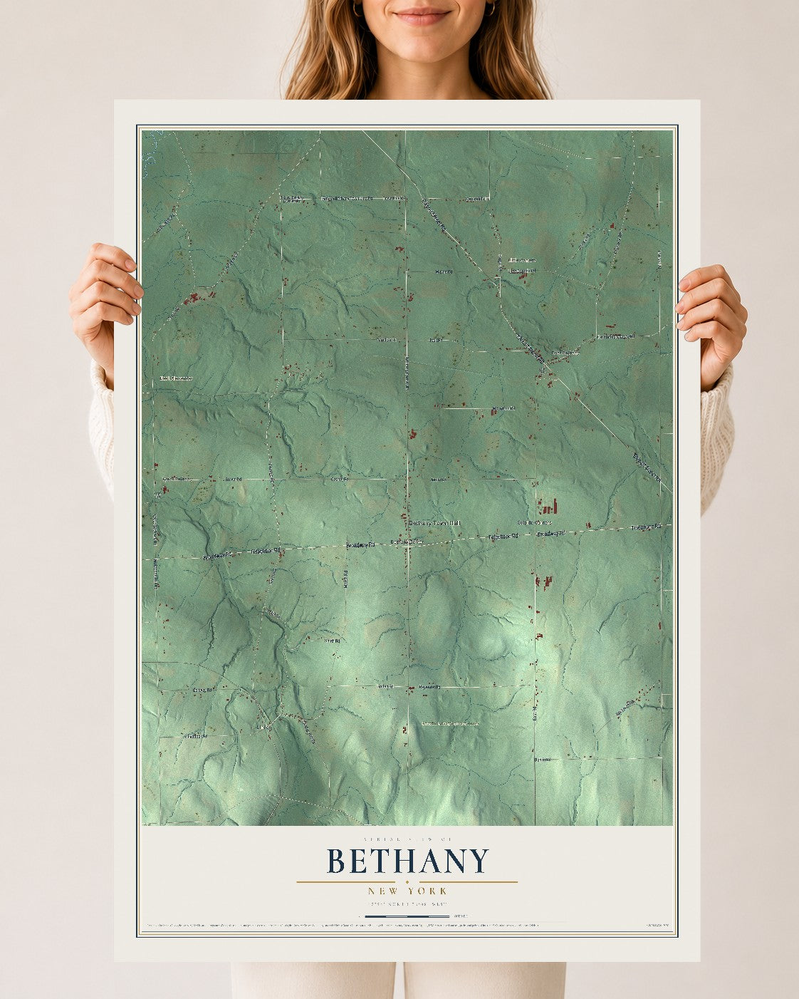 Bethany, New York map print, 24" x 36" Archival Matte Print mockup