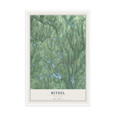 Bethel, New York map print, 12" x 18" W/ White Ayous Wood Frame mockup