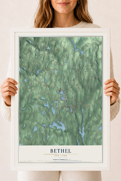 Bethel, New York map print, 18" x 24" W/ White Ayous Wood Frame mockup