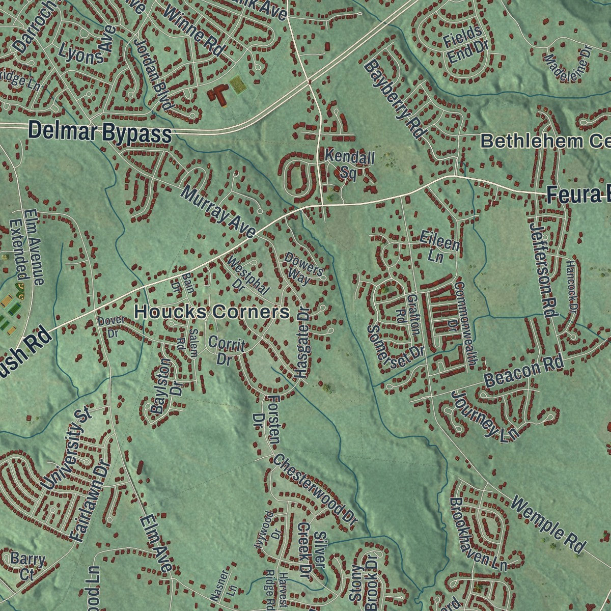 Close-up 2 of the Bethlehem, New York map artwork