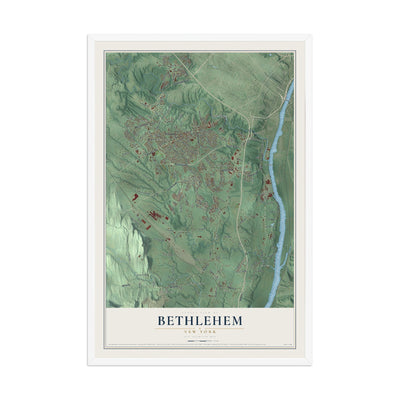 Bethlehem, New York map print, 12" x 18" W/ White Ayous Wood Frame mockup