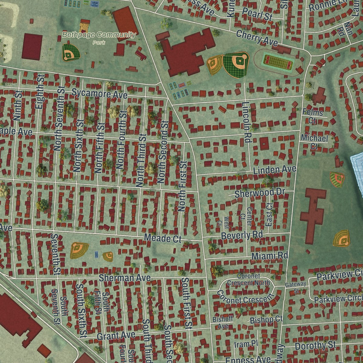 Close-up 1 of the Bethpage, New York map artwork