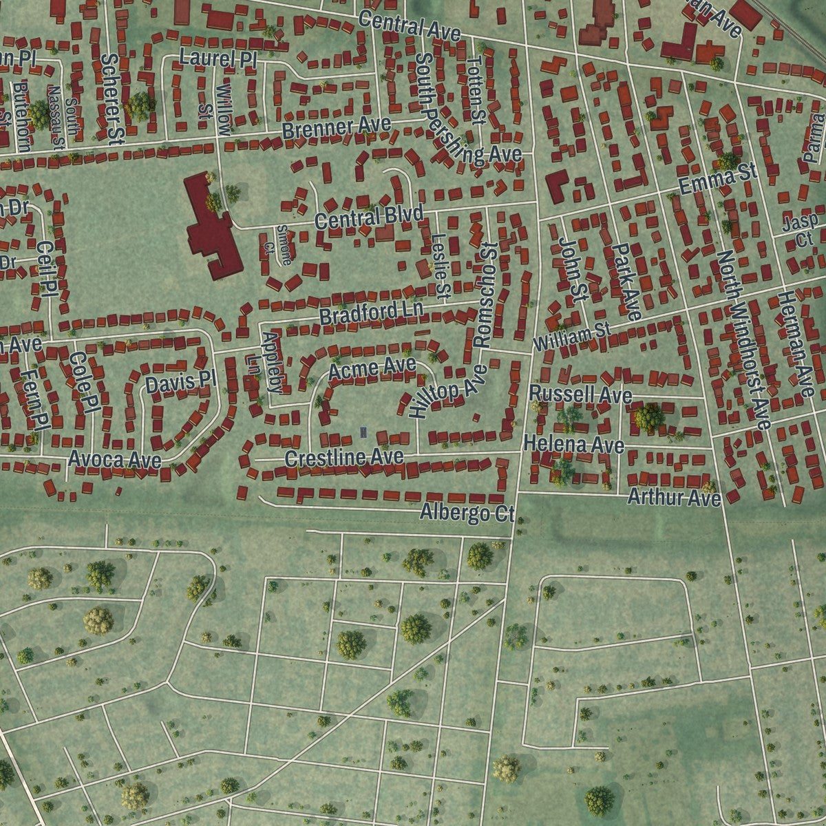 Close-up 2 of the Bethpage, New York map artwork