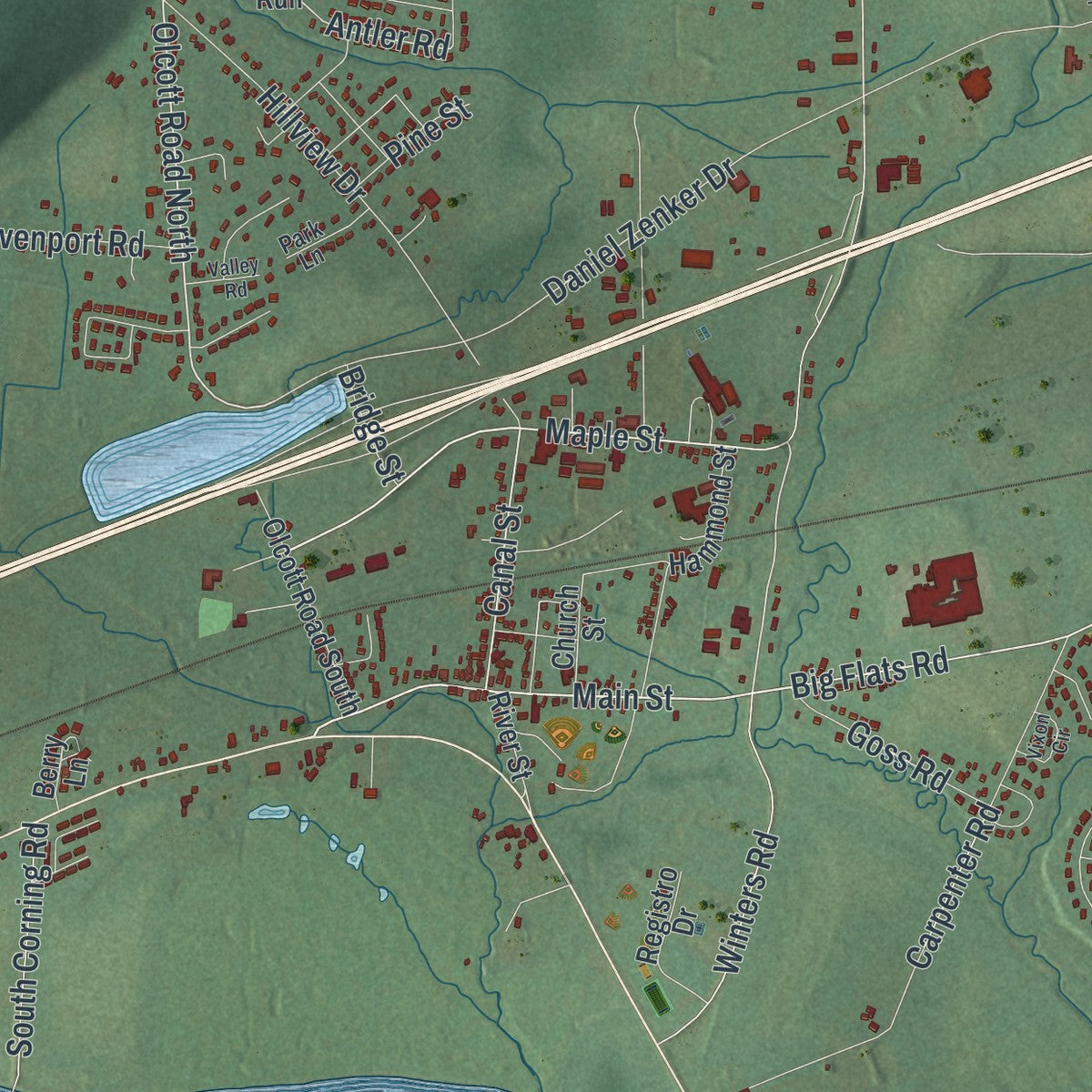 Close-up 2 of the Big Flats, New York map artwork