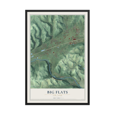 Big Flats, New York map print, 12" x 18" W/ Black Ayous Wood Frame mockup