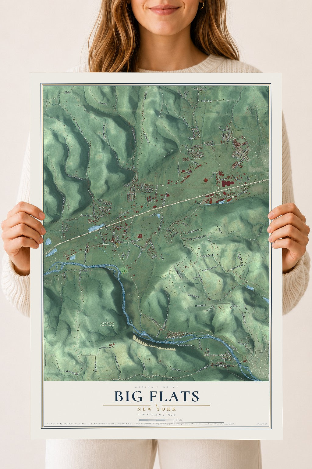 Big Flats, New York map print, 18" x 24" Archival Matte Print mockup