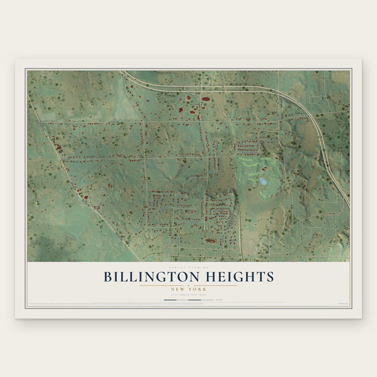 Billington Heights, New York map print, the full design