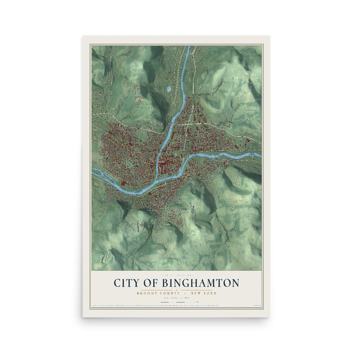 Map of the City of Binghamton, Broome County, New York, 12 x 18 inch unframed archival matte print