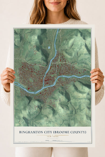 Binghamton City (Broome County), New York map print, 18" x 24" Archival Matte Print mockup