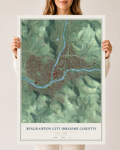 Binghamton City (Broome County), New York map print, 24" x 36" Archival Matte Print mockup
