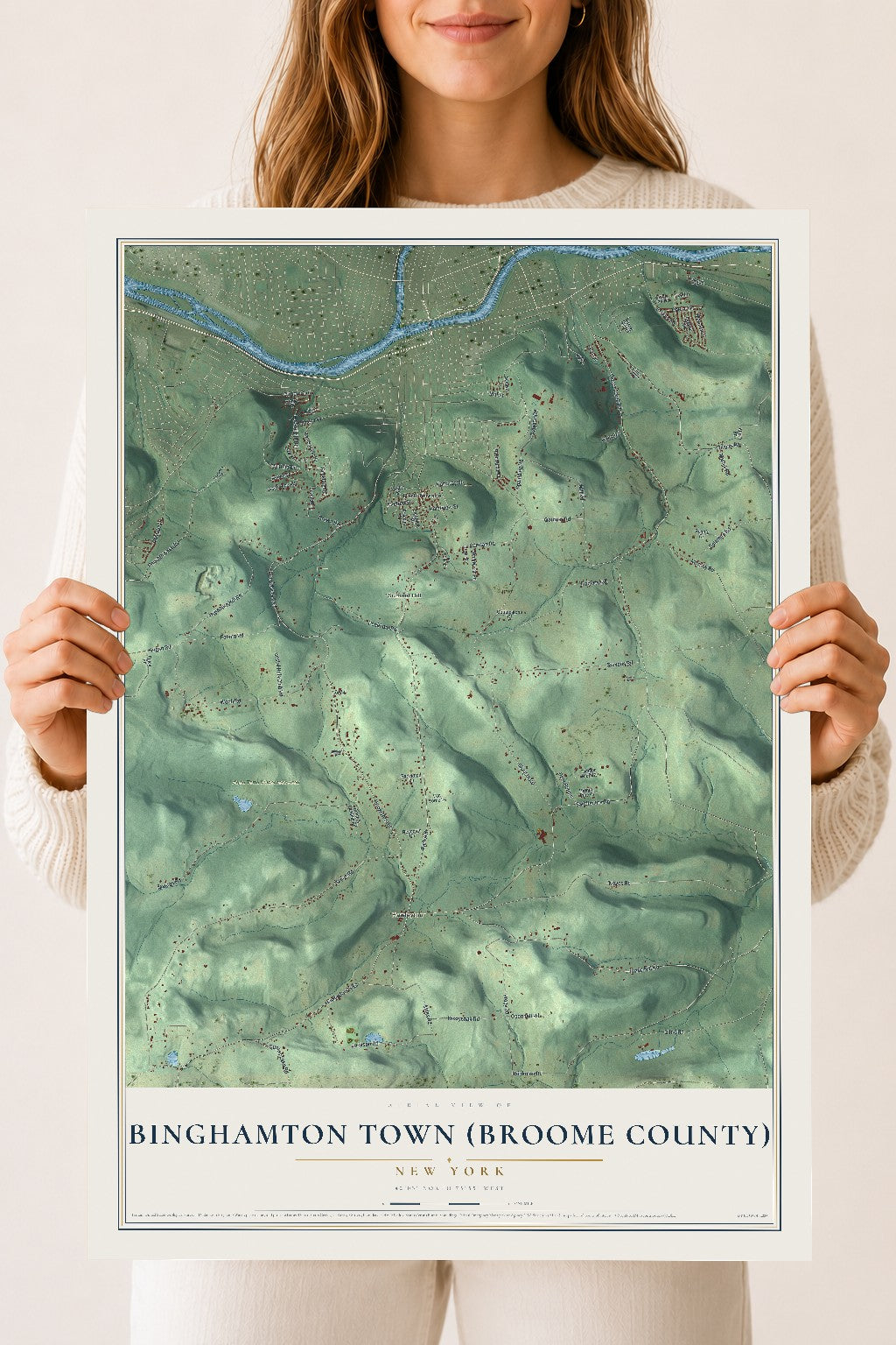 Binghamton Town (Broome County), New York map print, 18" x 24" Archival Matte Print mockup