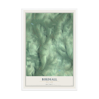 Birdsall, New York map print, 12" x 18" W/ White Ayous Wood Frame mockup