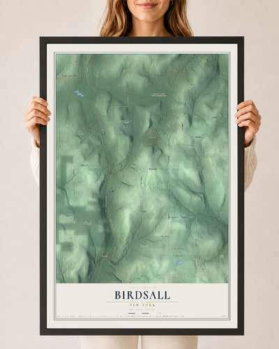 Birdsall, New York map print, 24" x 36" W/ Black Ayous Wood Frame mockup