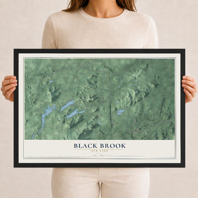 Black Brook, New York map print, 12" x 18" W/ Black Ayous Wood Frame mockup