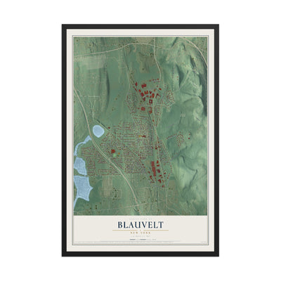 Blauvelt, New York map print, 12" x 18" W/ Black Ayous Wood Frame mockup