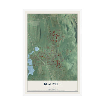 Blauvelt, New York map print, 12" x 18" W/ White Ayous Wood Frame mockup