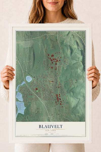 Blauvelt, New York map print, 18" x 24" W/ White Ayous Wood Frame mockup