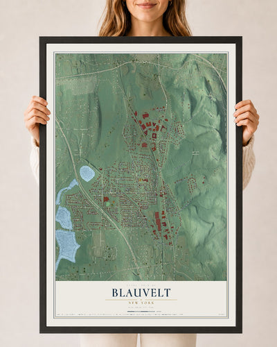 Blauvelt, New York map print, 24" x 36" W/ Black Ayous Wood Frame mockup