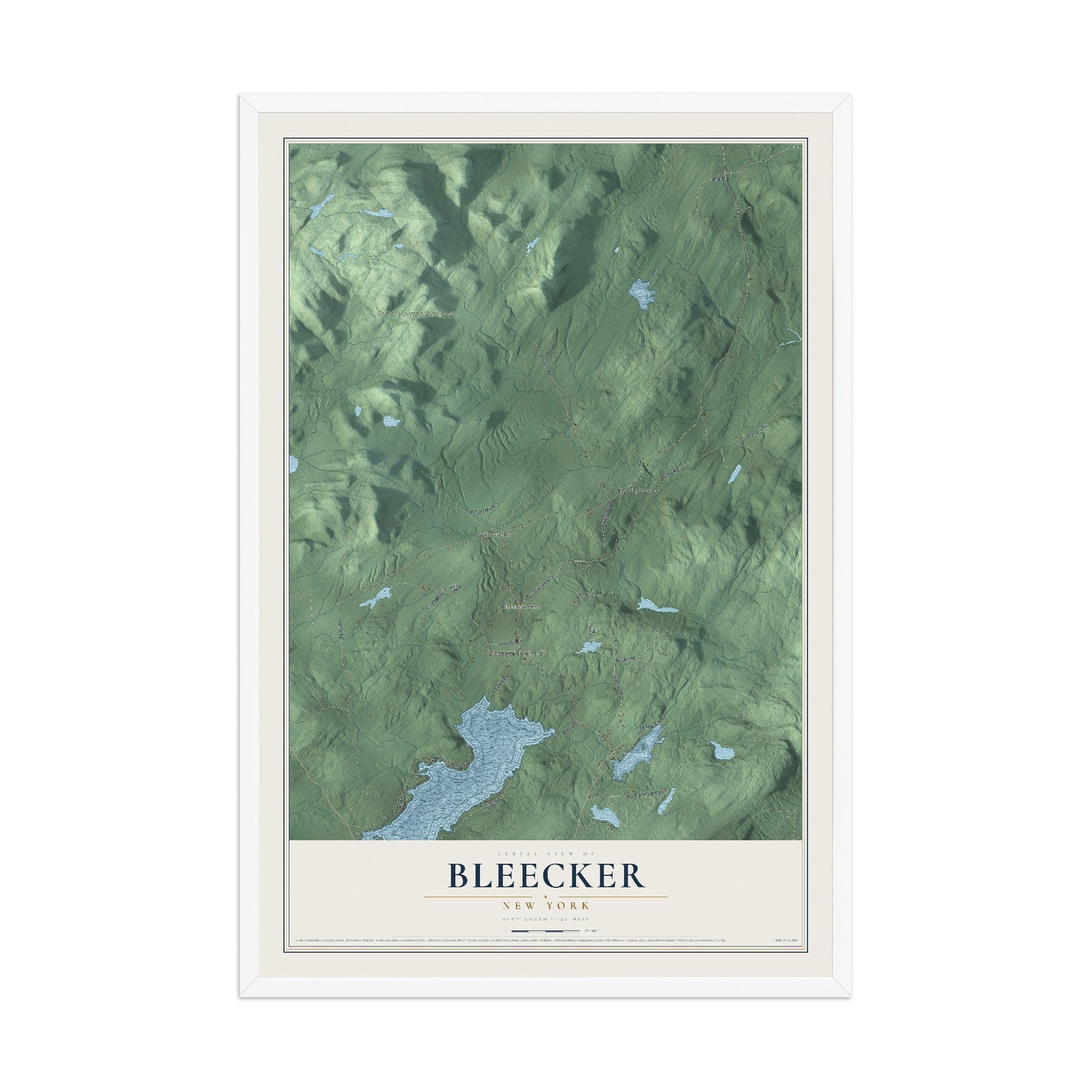 Bleecker, New York map print, 12" x 18" W/ White Ayous Wood Frame mockup