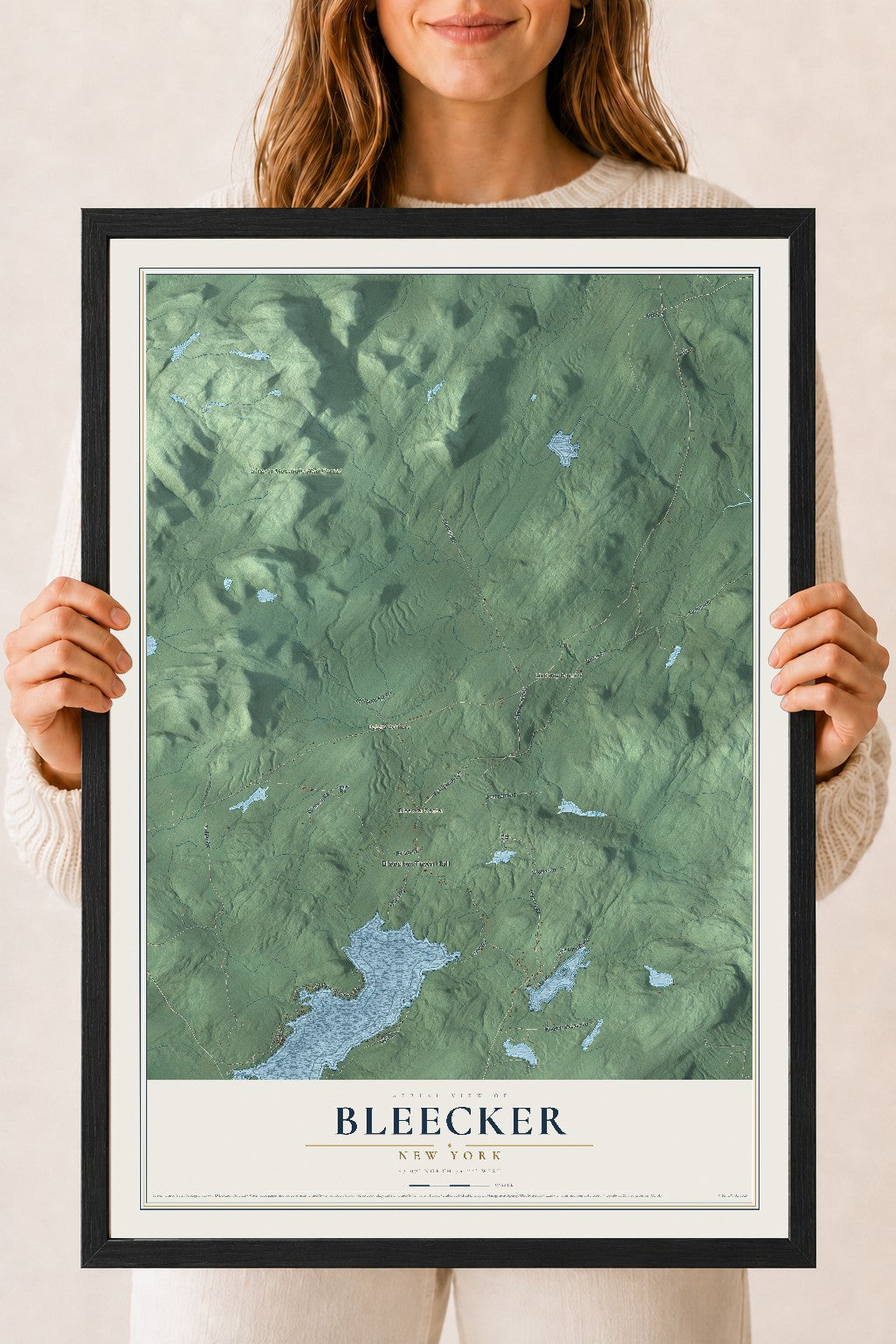 Bleecker, New York map print, 18" x 24" W/ Black Ayous Wood Frame mockup