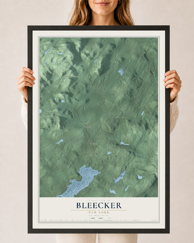 Bleecker, New York map print, 24" x 36" W/ Black Ayous Wood Frame mockup