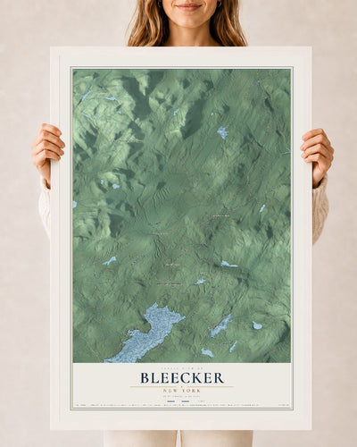 Bleecker, New York map print, 24" x 36" W/ White Ayous Wood Frame mockup