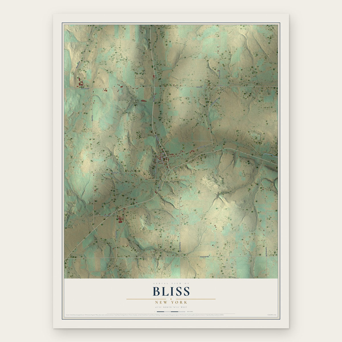 Bliss, New York map print, the full design