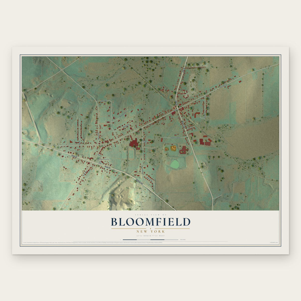Bloomfield, New York map print, the full design