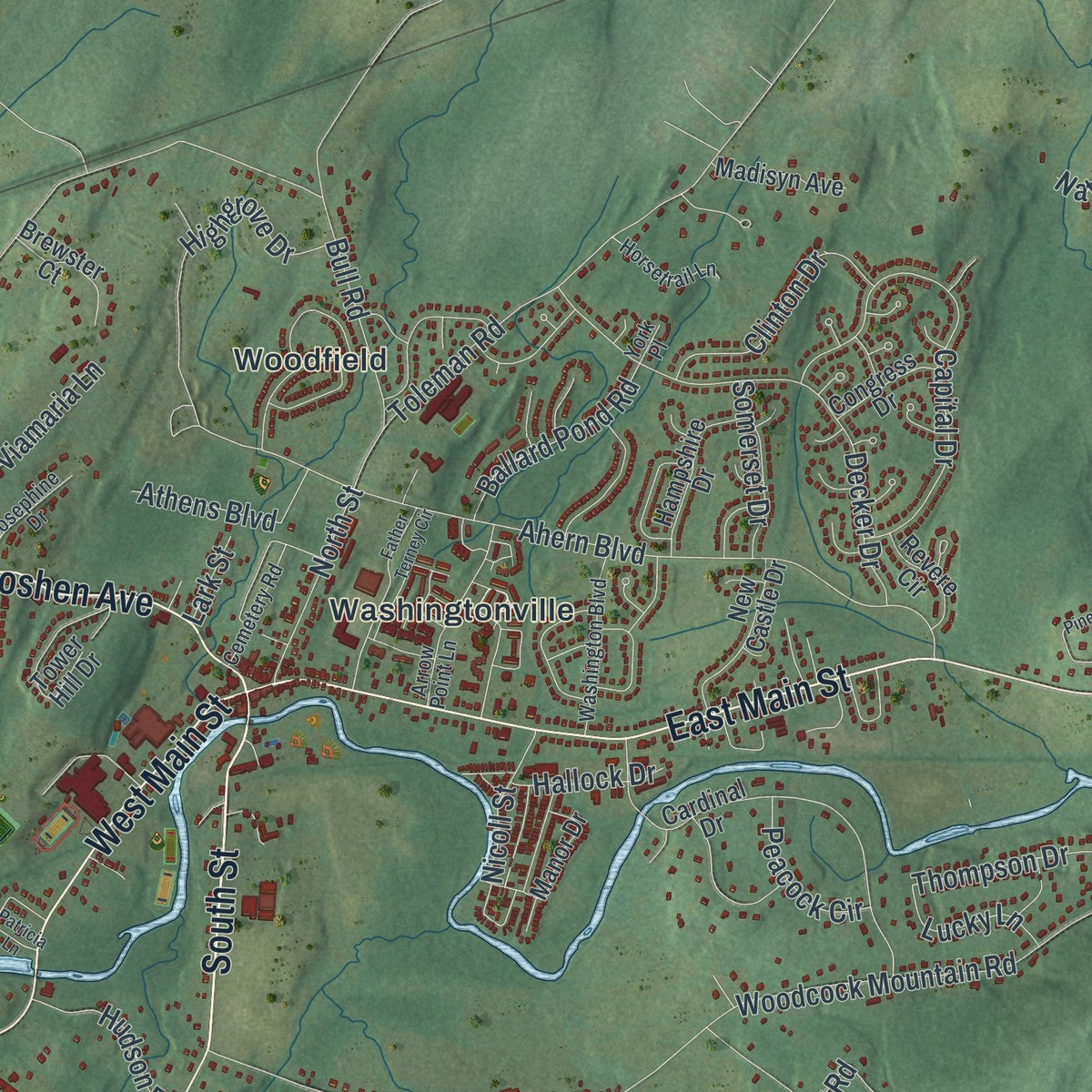 Close-up 1 of the Blooming Grove, New York map artwork