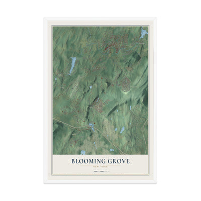 Blooming Grove, New York map print, 12" x 18" W/ White Ayous Wood Frame mockup