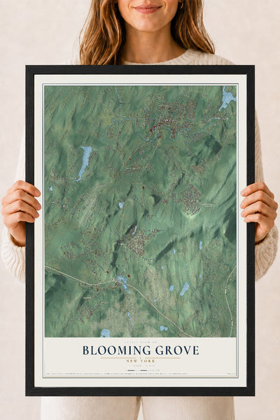 Blooming Grove, New York map print, 18" x 24" W/ Black Ayous Wood Frame mockup
