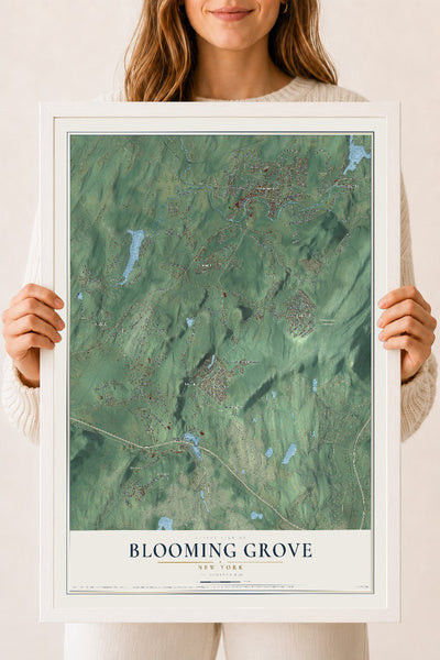 Blooming Grove, New York map print, 18" x 24" W/ White Ayous Wood Frame mockup