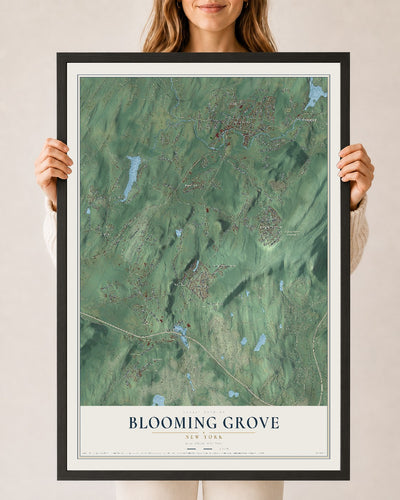 Blooming Grove, New York map print, 24" x 36" W/ Black Ayous Wood Frame mockup