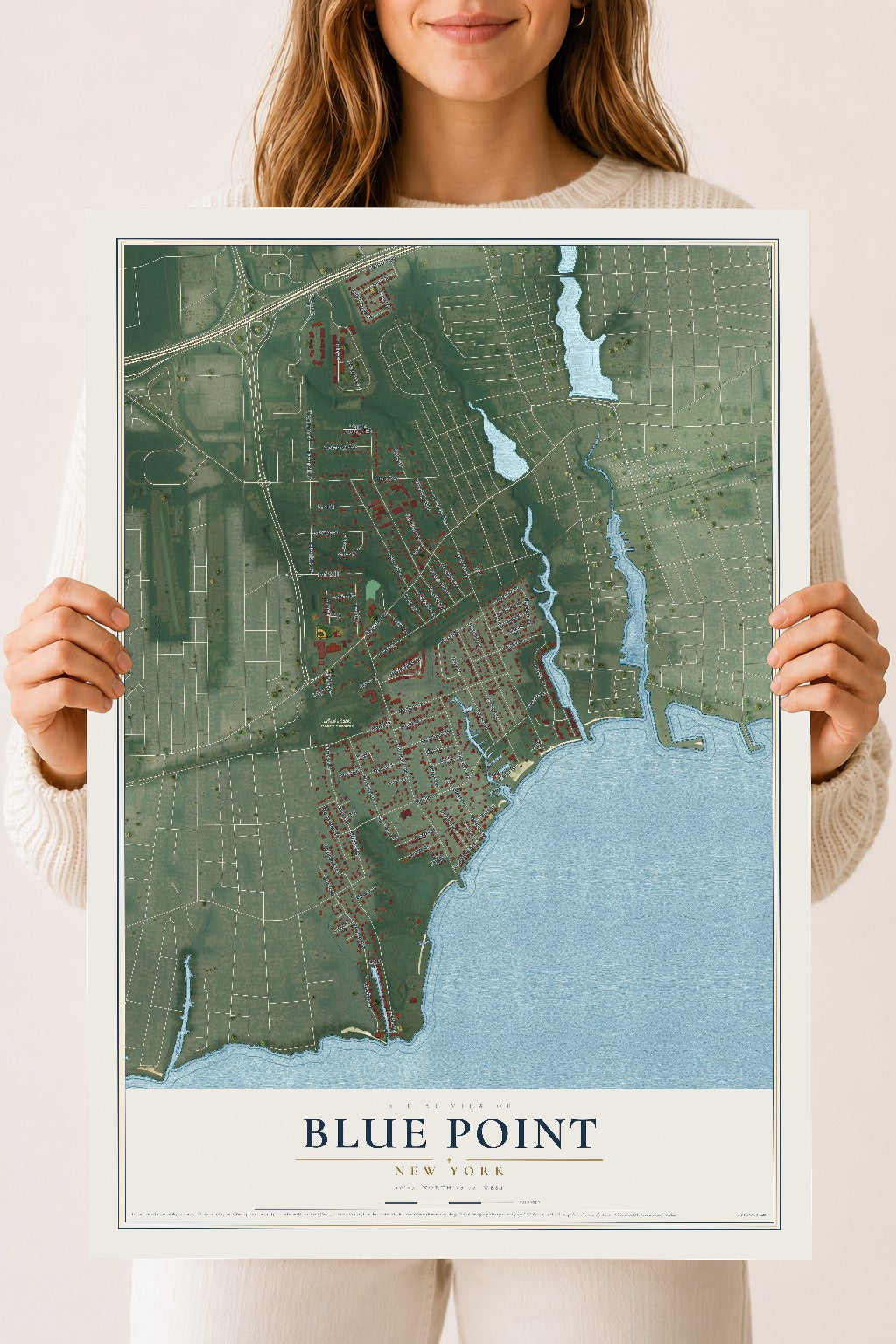Blue Point, New York map print, 18" x 24" Archival Matte Print mockup